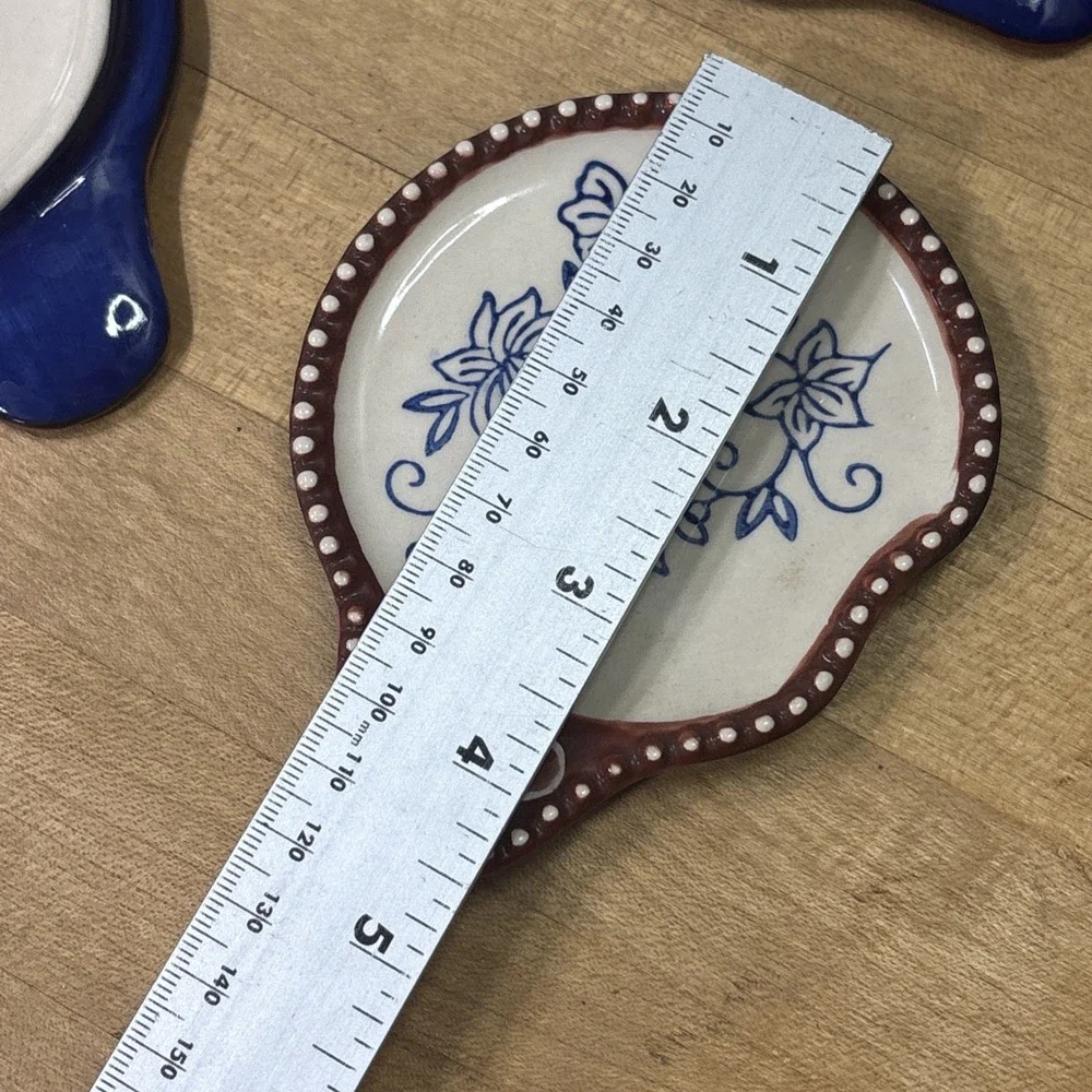 Temp-tations Tara Floral Lace Lid-It Trivet Spoon Rest Set of 4 Brown Blue